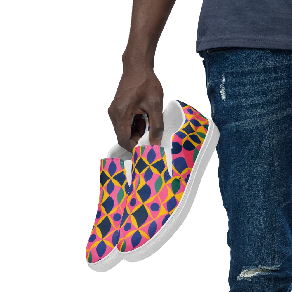 Neon Petal Grid on Men's Slip-On Canvas Shoes — Left Front