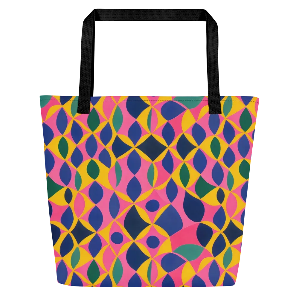 Neon Petal Grid on Large Tote Bag W/ Pocket — Front