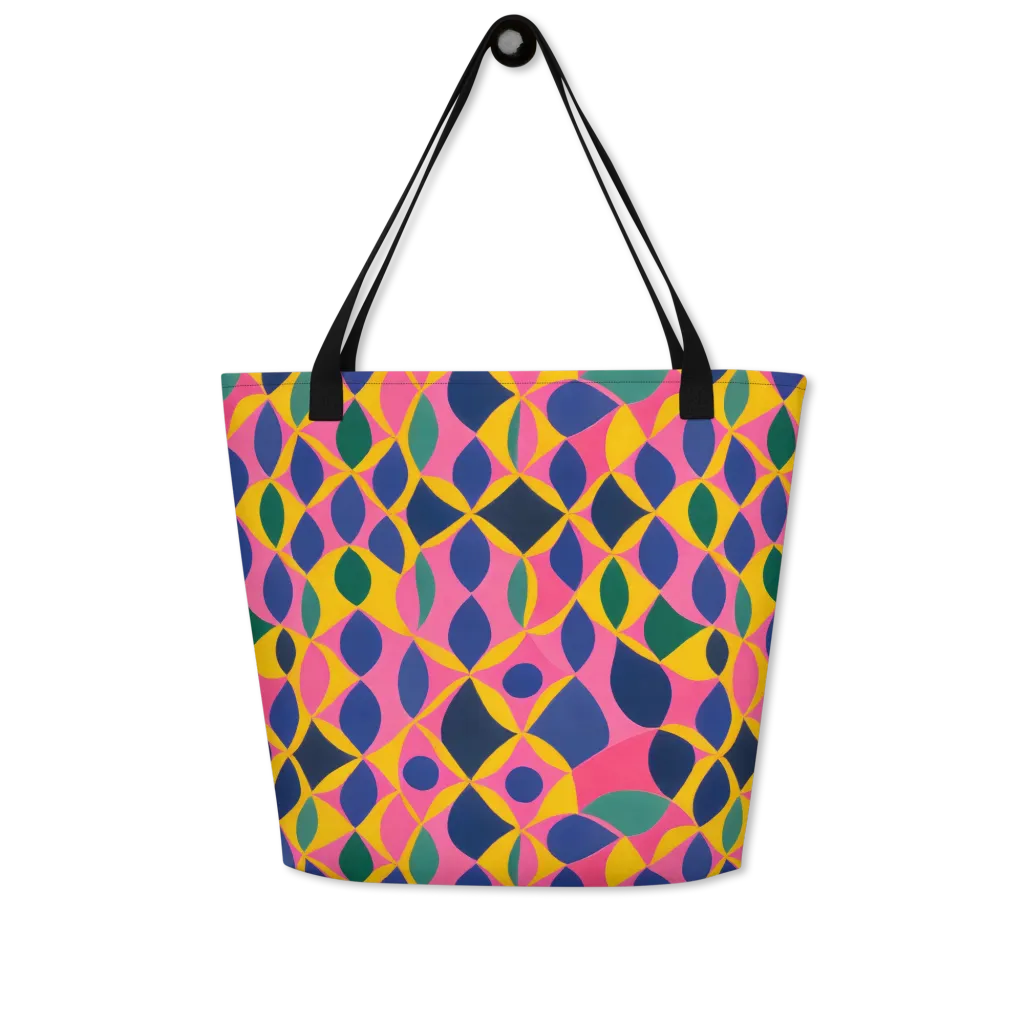 Neon Petal Grid on Large Tote Bag W/ Pocket — Front