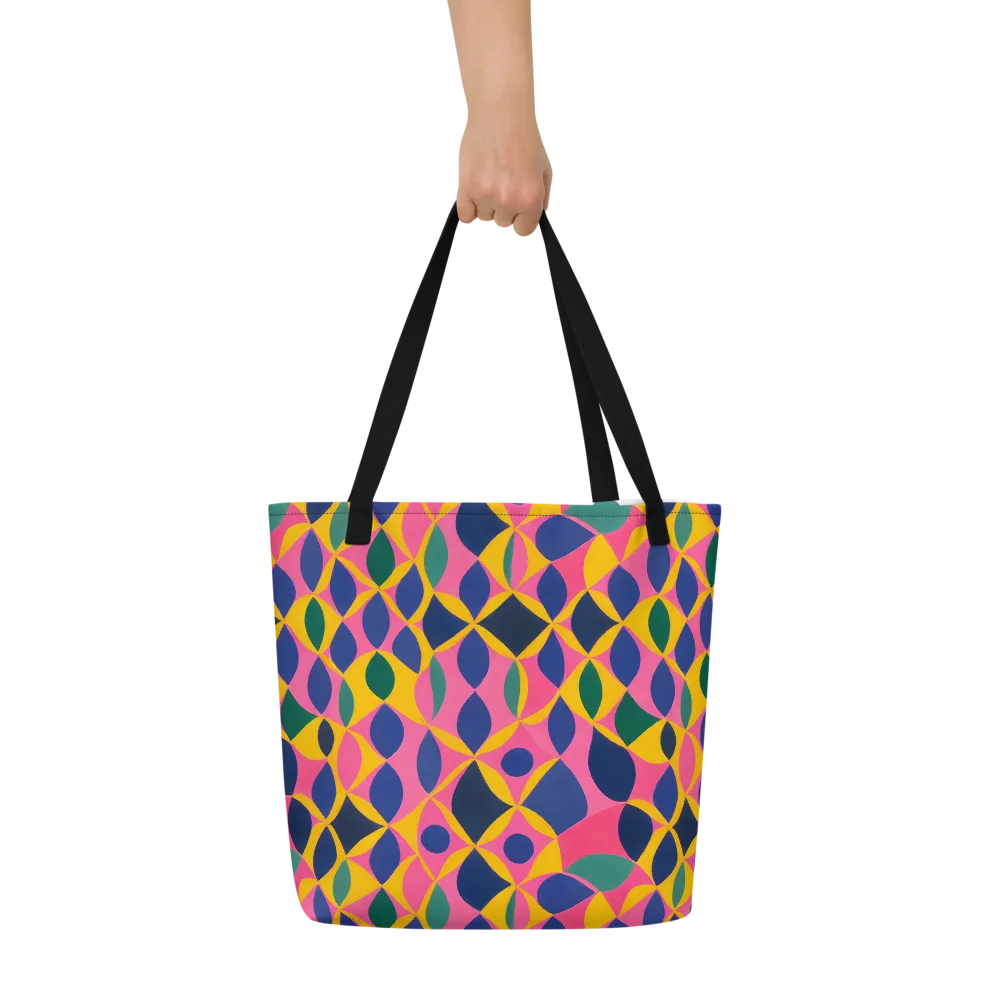 Neon Petal Grid on Large Tote Bag W/ Pocket — Front