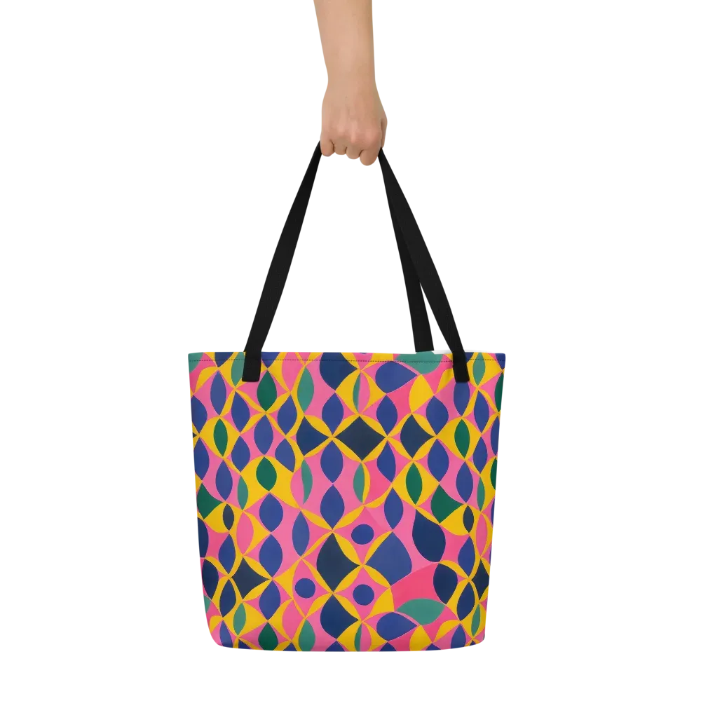 Neon Petal Grid on Large Tote Bag W/ Pocket — Front