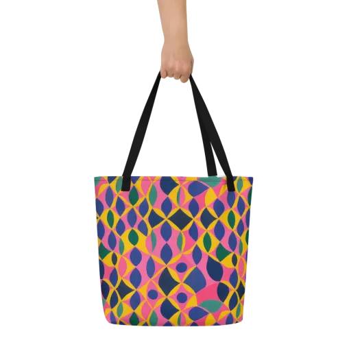 Neon Petal Grid on a Large Tote Bag W/ Pocket