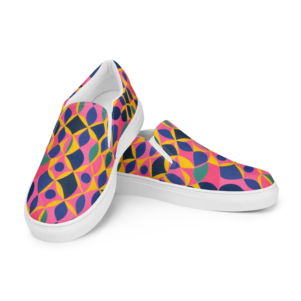 Neon Petal Grid on Women's Slip-On Canvas Shoes — Left Front