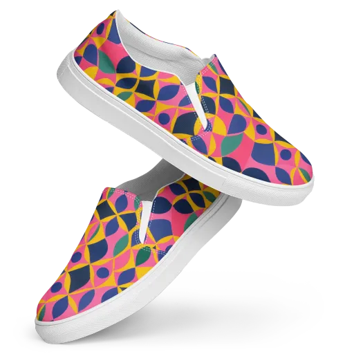 Neon Petal Grid on a Women's Slip-On Canvas Shoes