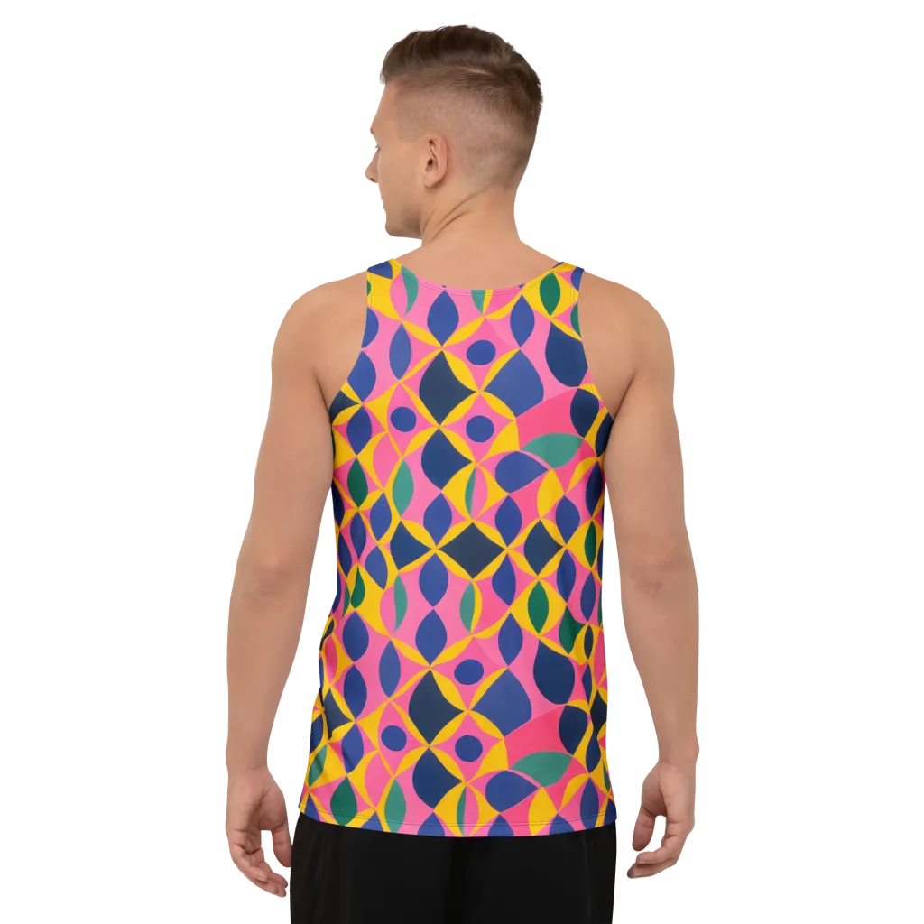 Neon Petal Grid on Men's Tank Top — Back