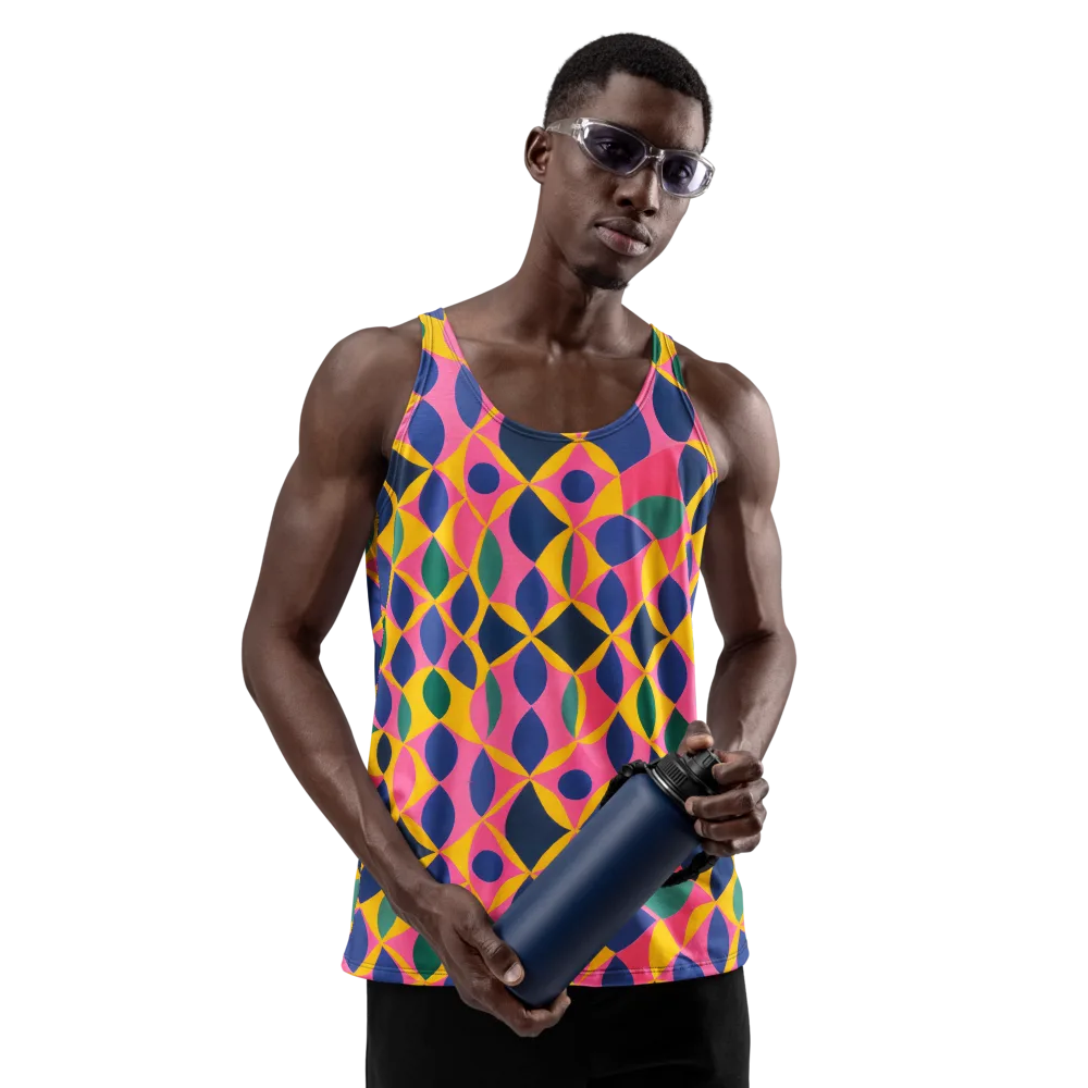 Neon Petal Grid on Men's Tank Top — Front
