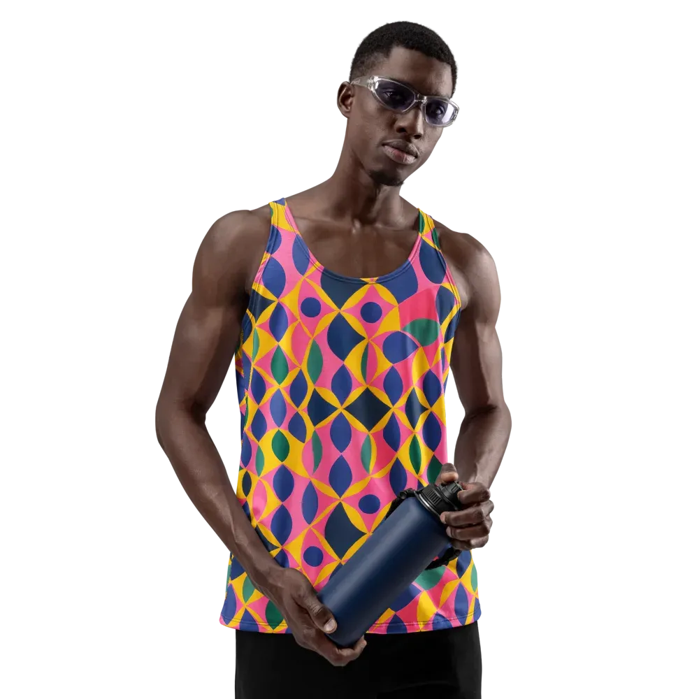 Neon Petal Grid on Men's Tank Top — Front