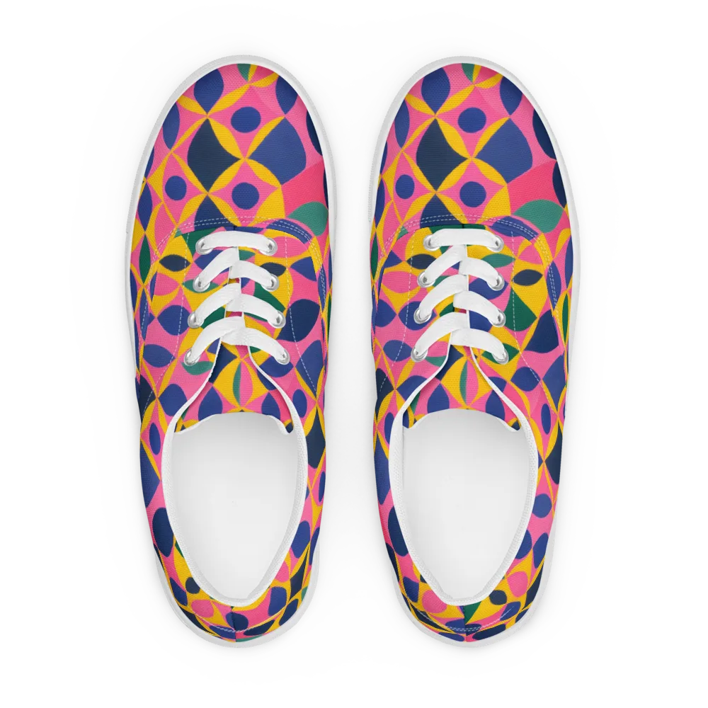 Neon Petal Grid on Men's Lace-Up Canvas Shoes — Front