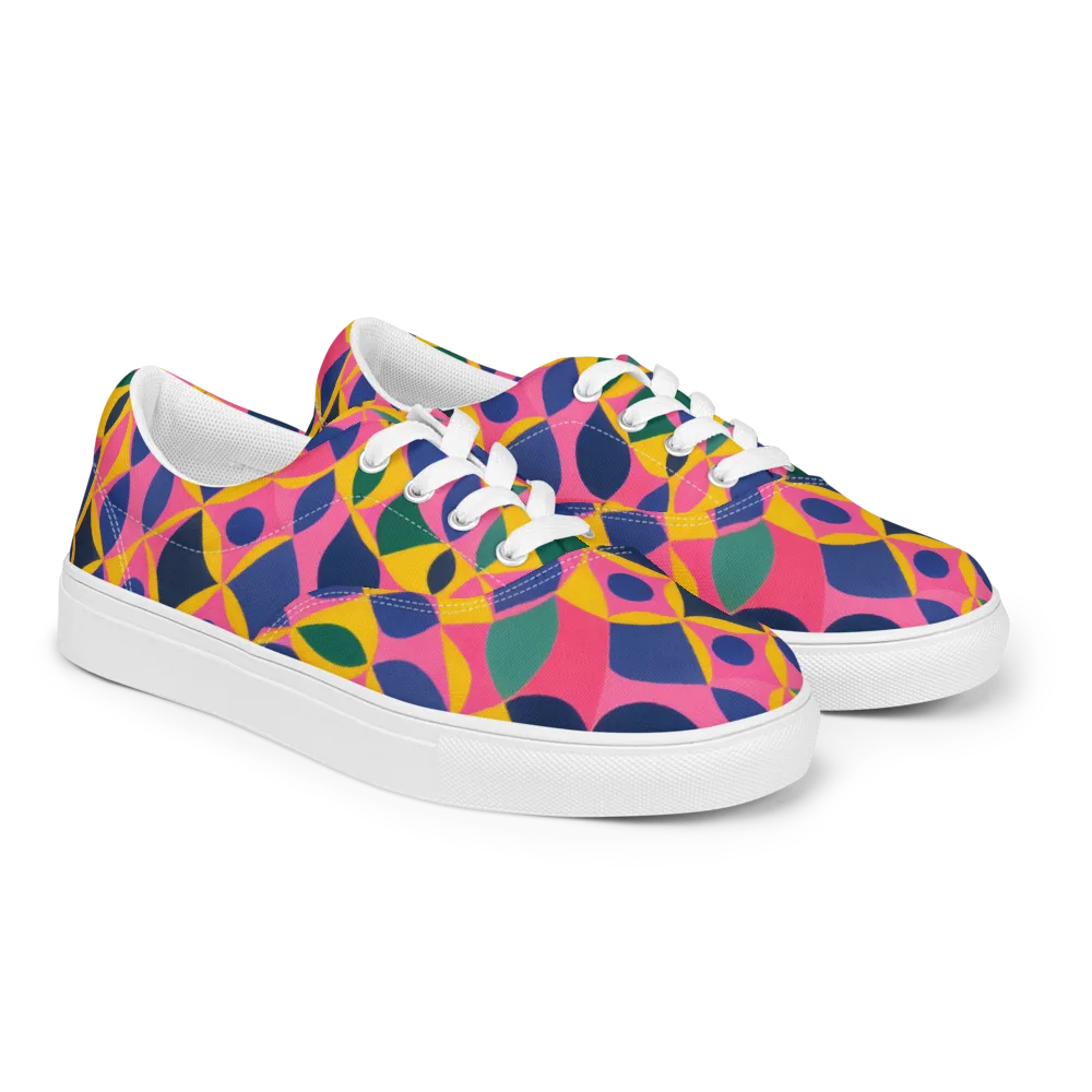 Neon Petal Grid on Men's Lace-Up Canvas Shoes — Right Front