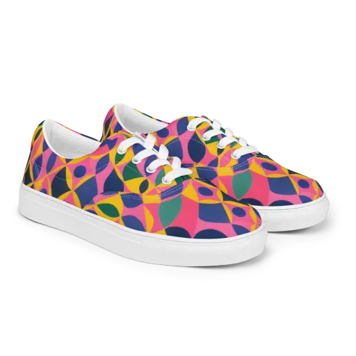 Neon Petal Grid on a Men's Lace-Up Canvas Shoes