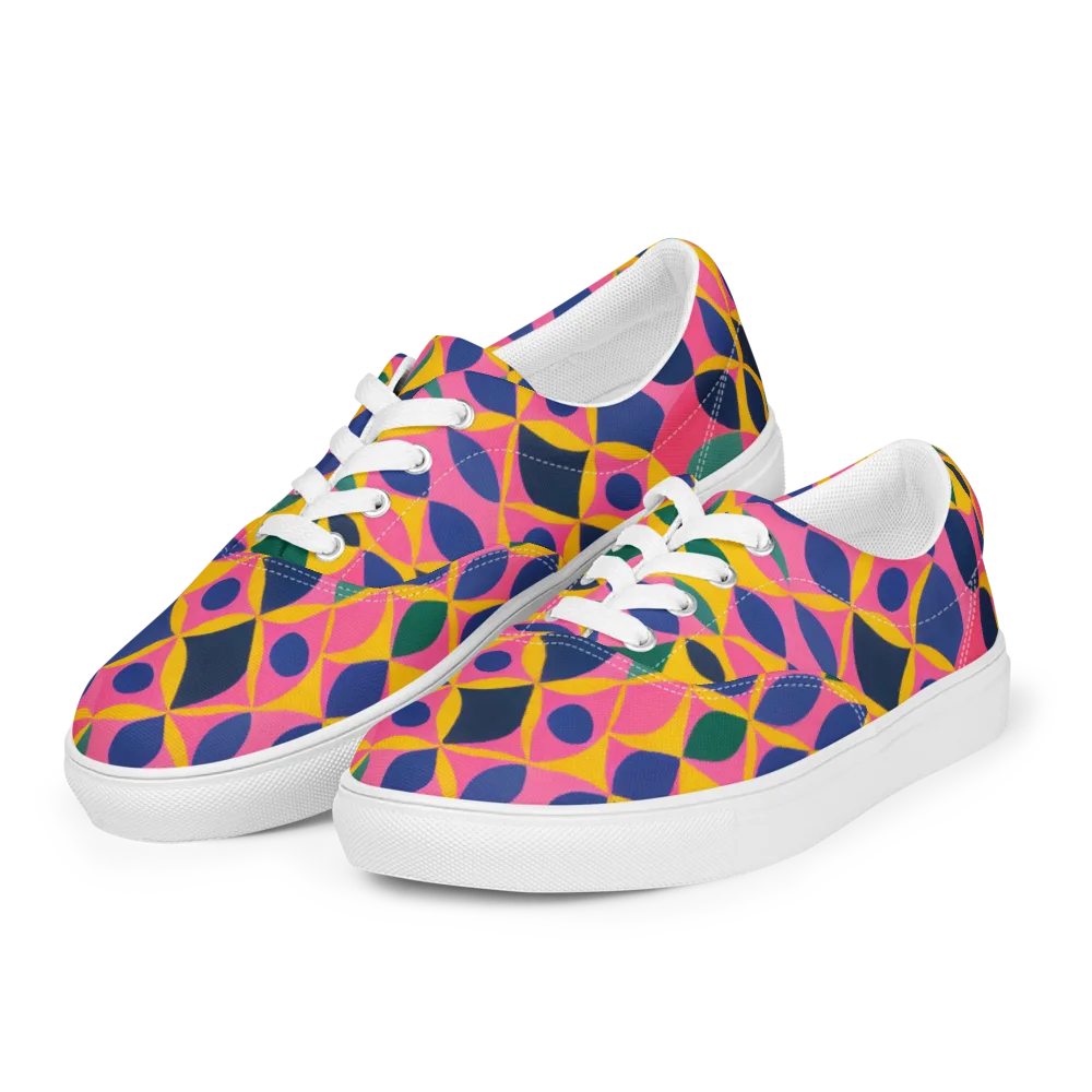 Neon Petal Grid on Men's Lace-Up Canvas Shoes — Left Front