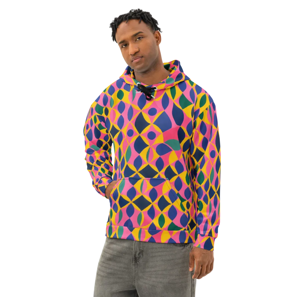 Neon Petal Grid on Cotton Hoodie — Left Front