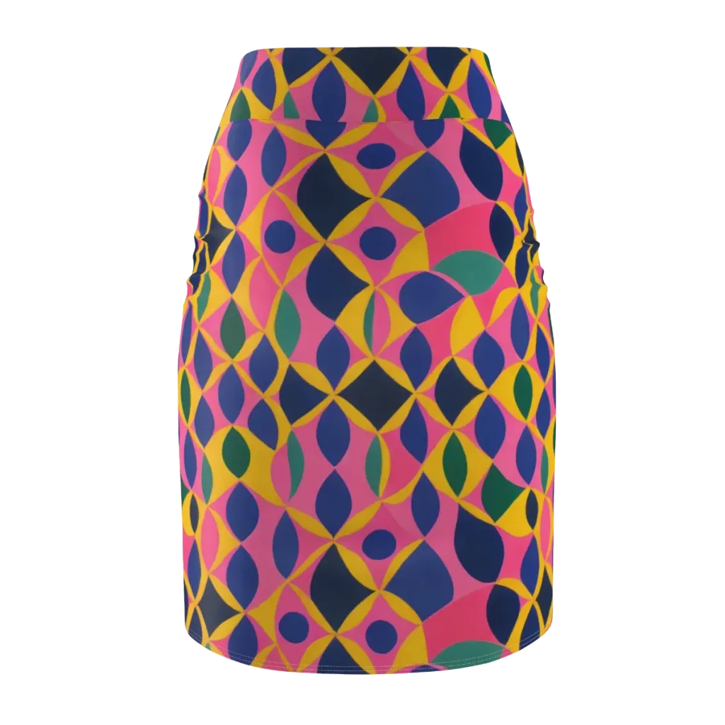 Neon Petal Grid on Pencil Skirt — Back