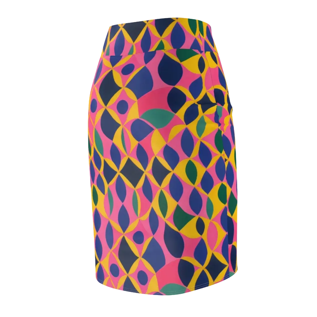 Neon Petal Grid on Pencil Skirt — Back Side