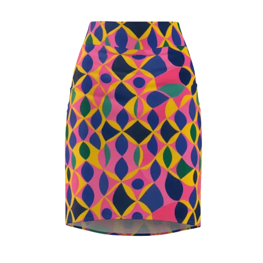 Neon Petal Grid on a Pencil Skirt