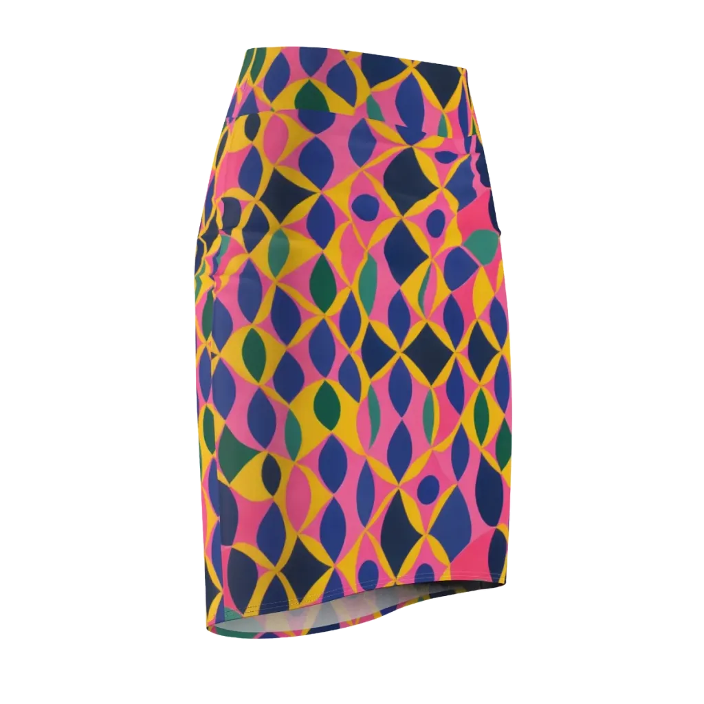 Neon Petal Grid on Pencil Skirt — Front Side