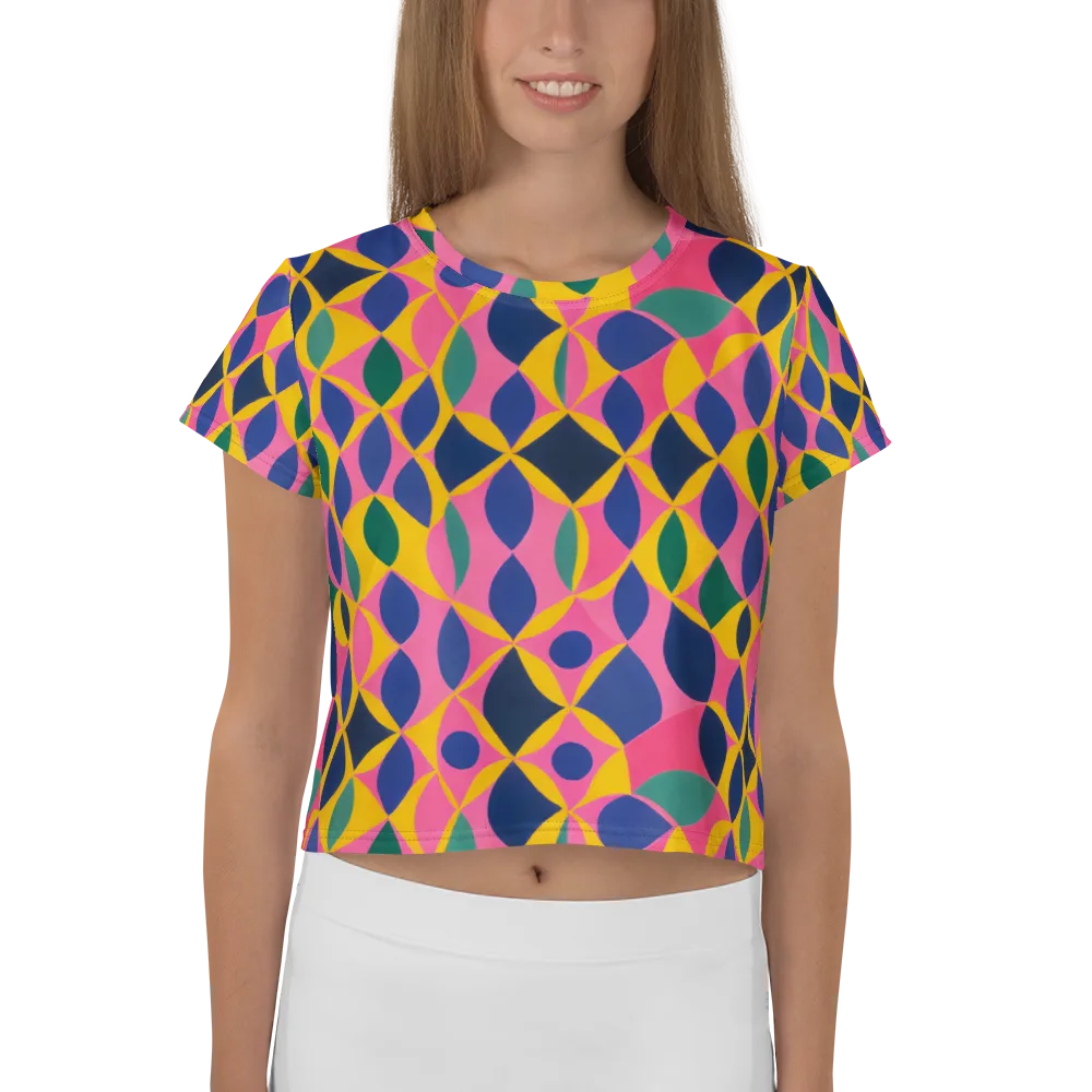 Neon Petal Grid on Crop Tee — Front