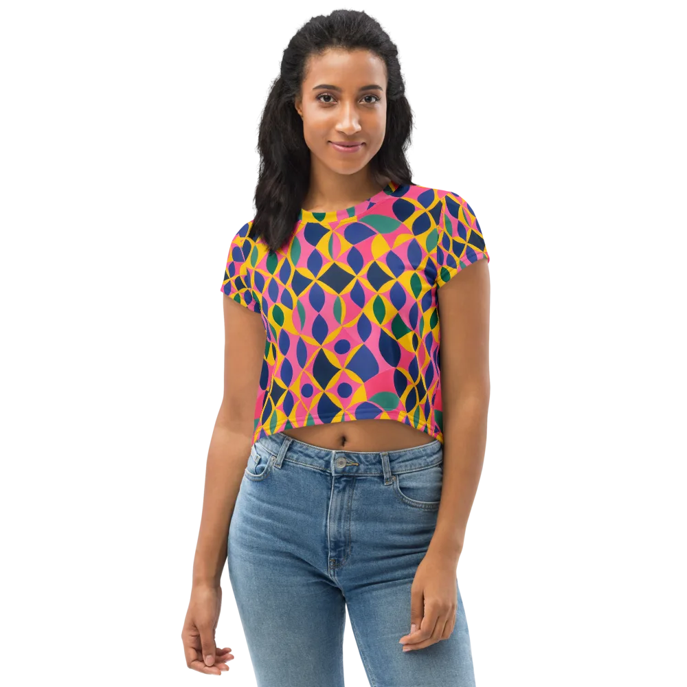Neon Petal Grid on Crop Tee — Front