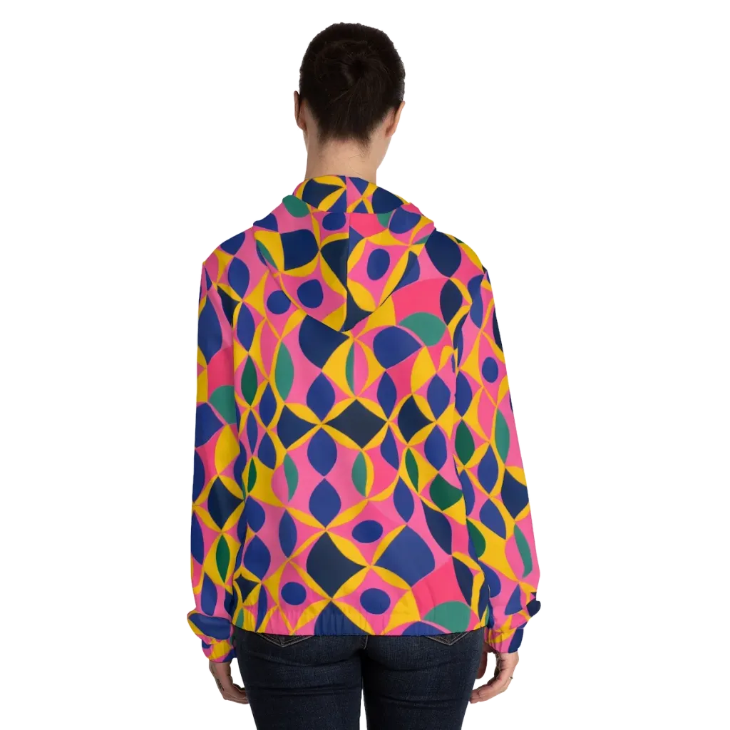 Neon Petal Grid on Women's Full-Zip Hoodie — Back On Person
