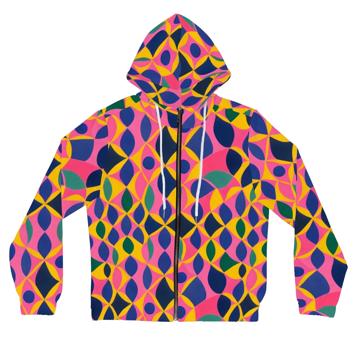 Neon Petal Grid on Women's Full-Zip Hoodie — Front