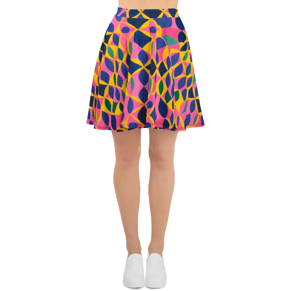 Neon Petal Grid on Skater Skirt — Front