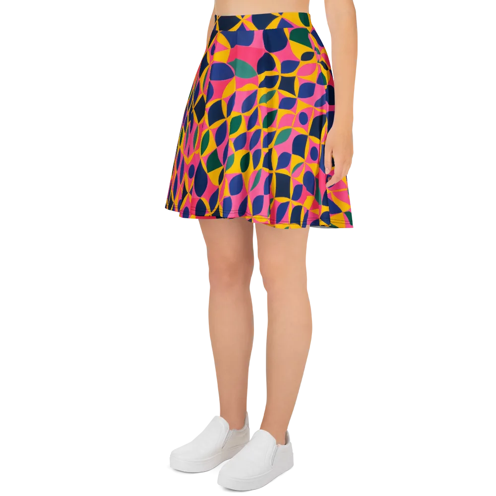 Neon Petal Grid on Skater Skirt — Left