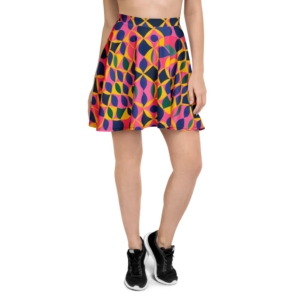 Neon Petal Grid on Skater Skirt — Front