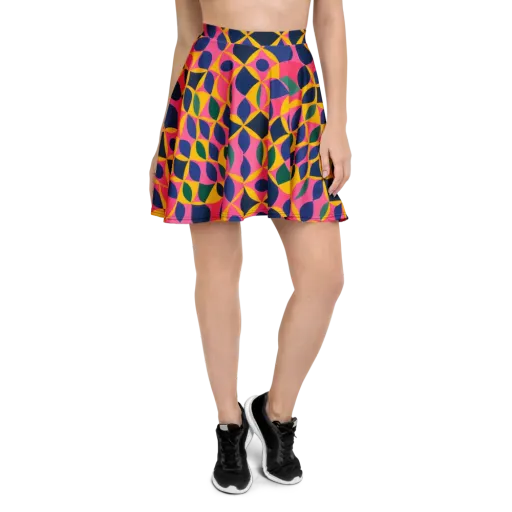 Neon Petal Grid on a Skater Skirt