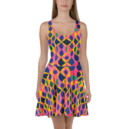 Neon Petal Grid on a Skater Dress
