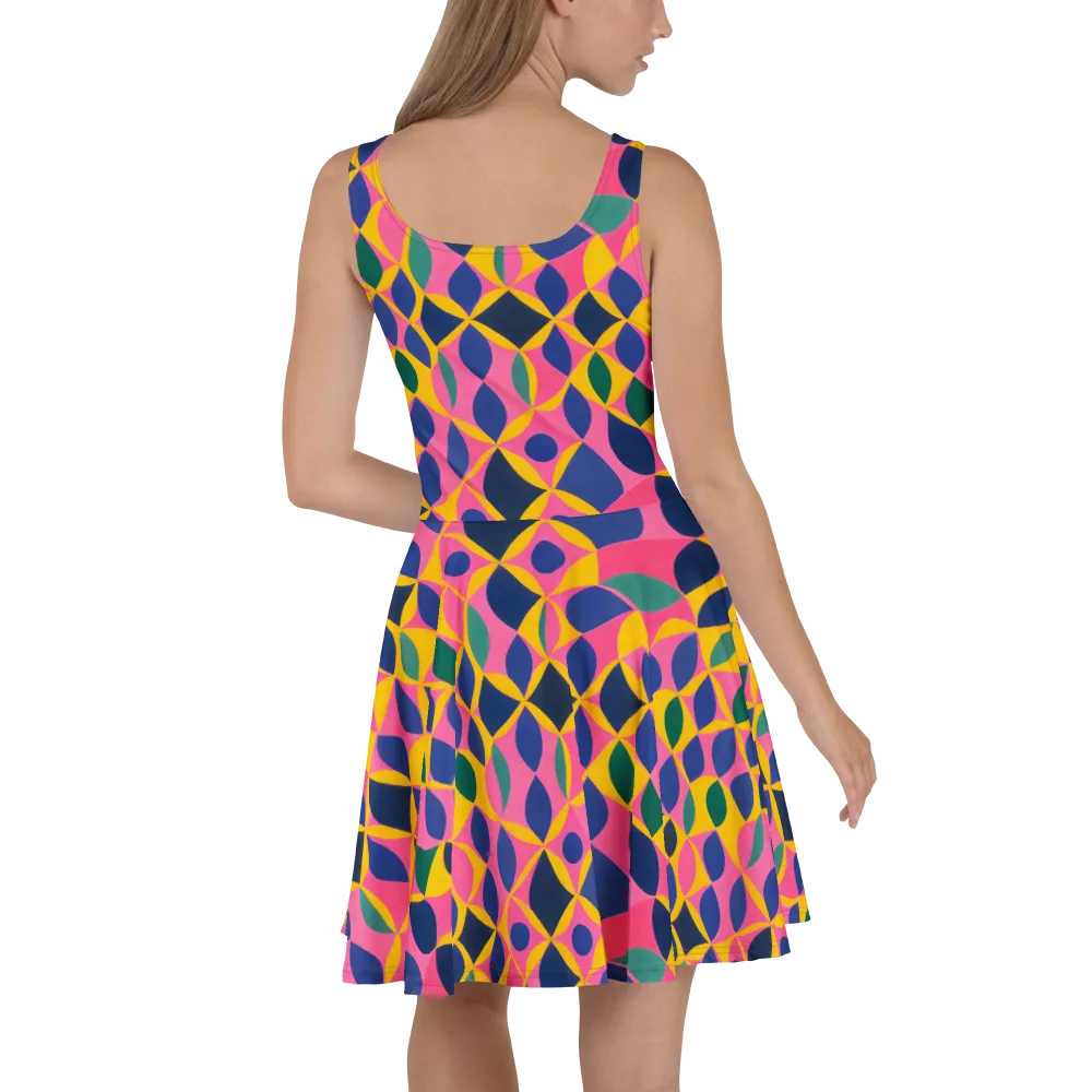 Neon Petal Grid on Skater Dress — Back