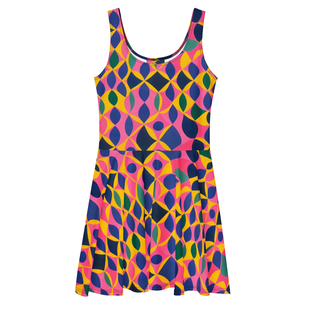 Neon Petal Grid on Skater Dress — Front