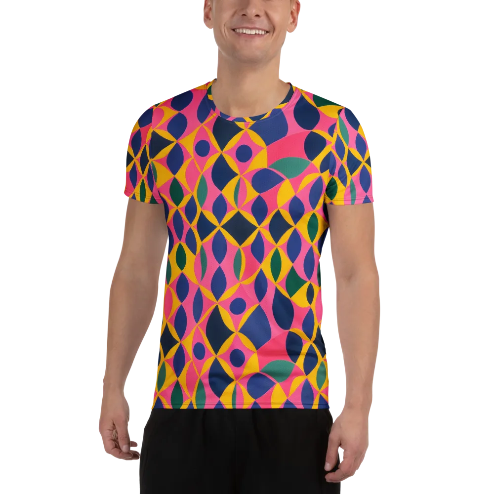 Neon Petal Grid on Men's Athletic T-Shirt — Front