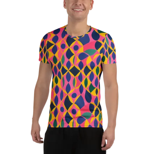 Neon Petal Grid on a Men's Athletic T-Shirt
