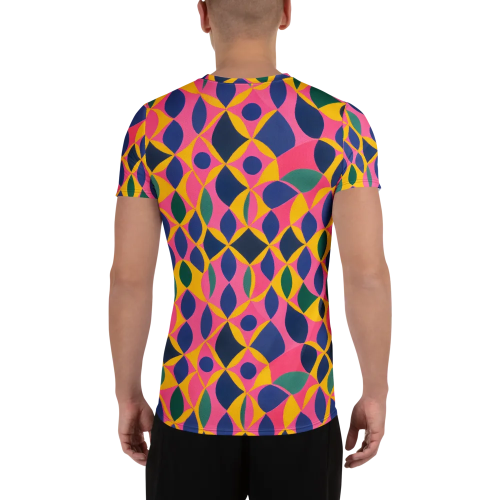 Neon Petal Grid on Men's Athletic T-Shirt — Back
