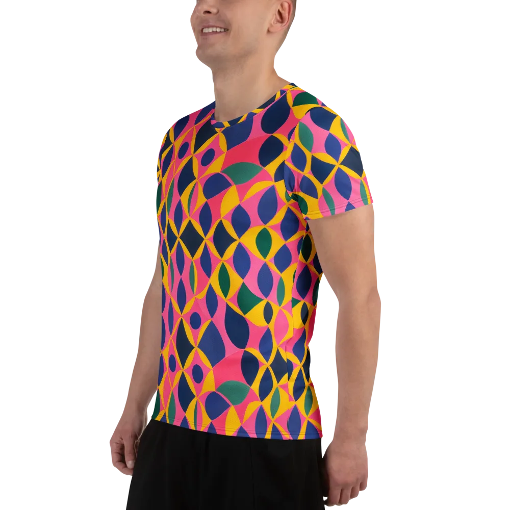 Neon Petal Grid on Men's Athletic T-Shirt — Left