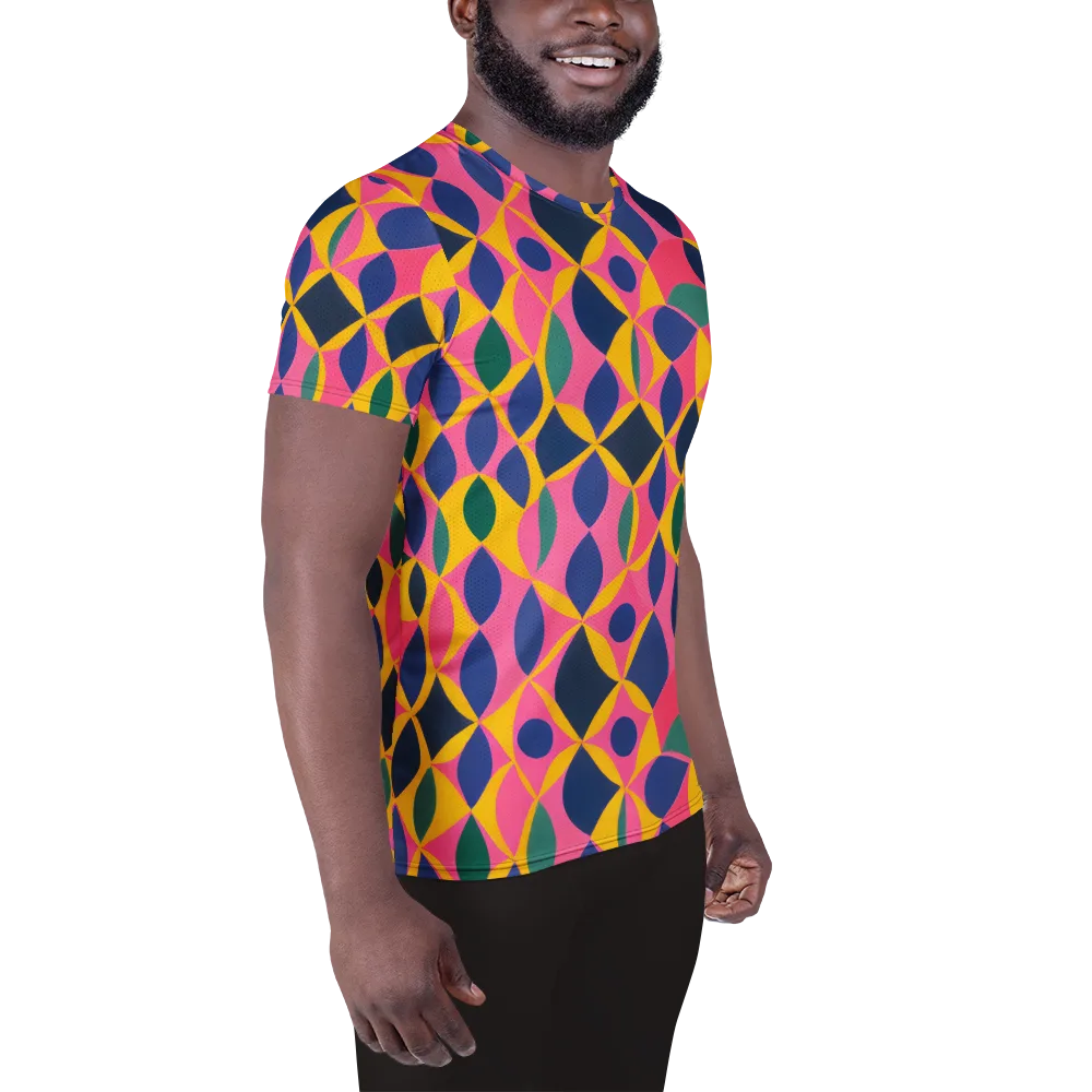 Neon Petal Grid on Men's Athletic T-Shirt — Right