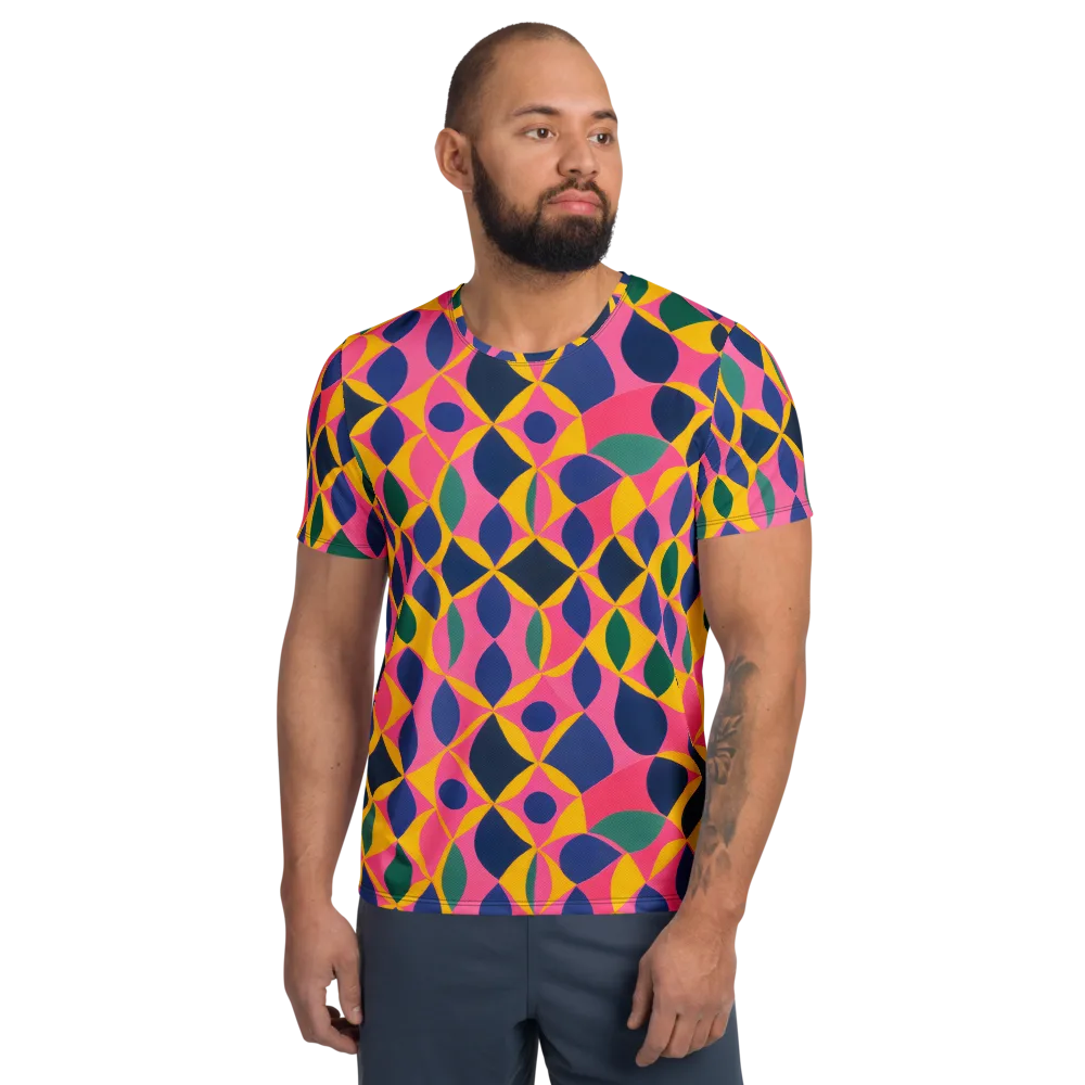Neon Petal Grid on Men's Athletic T-Shirt — Front