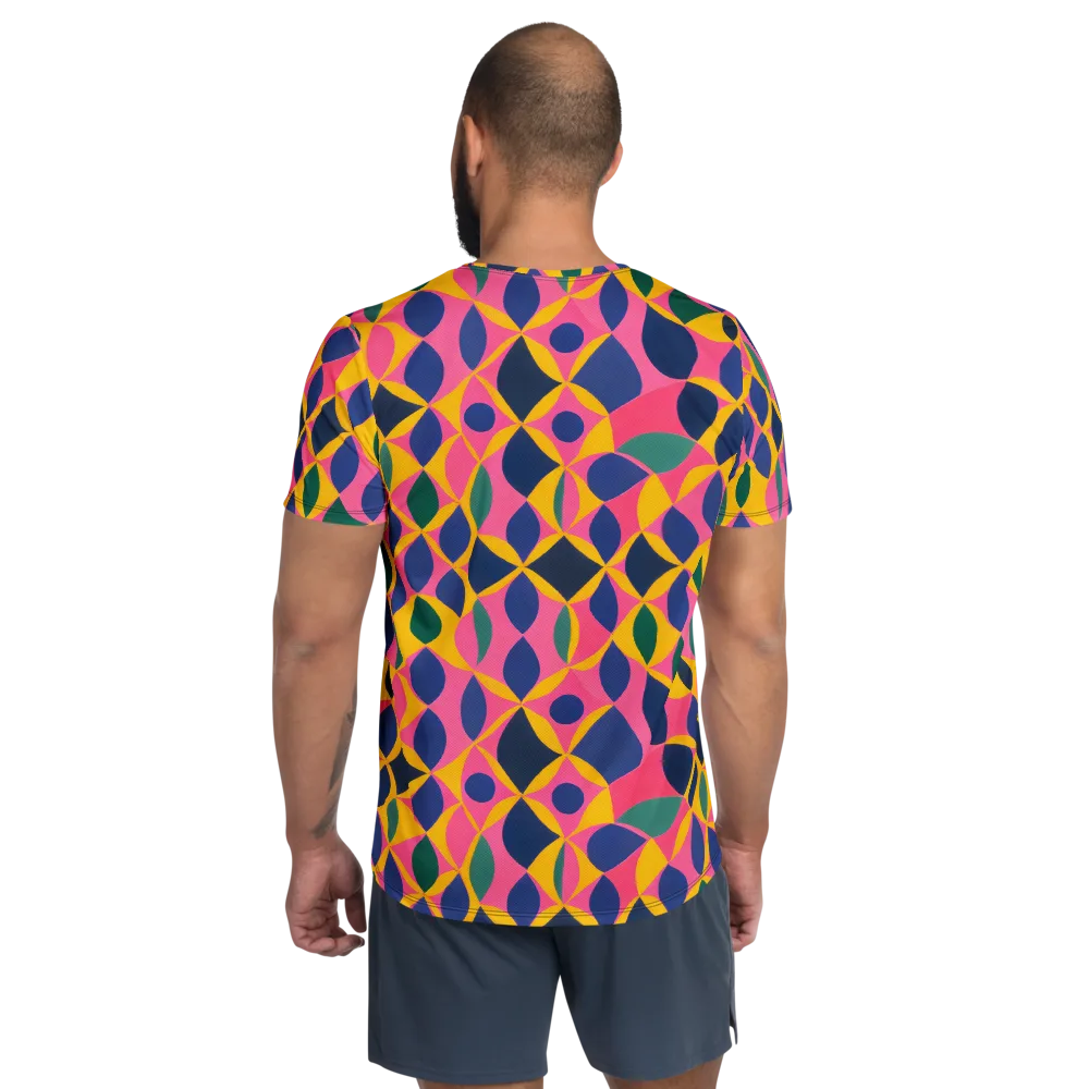 Neon Petal Grid on Men's Athletic T-Shirt — Back