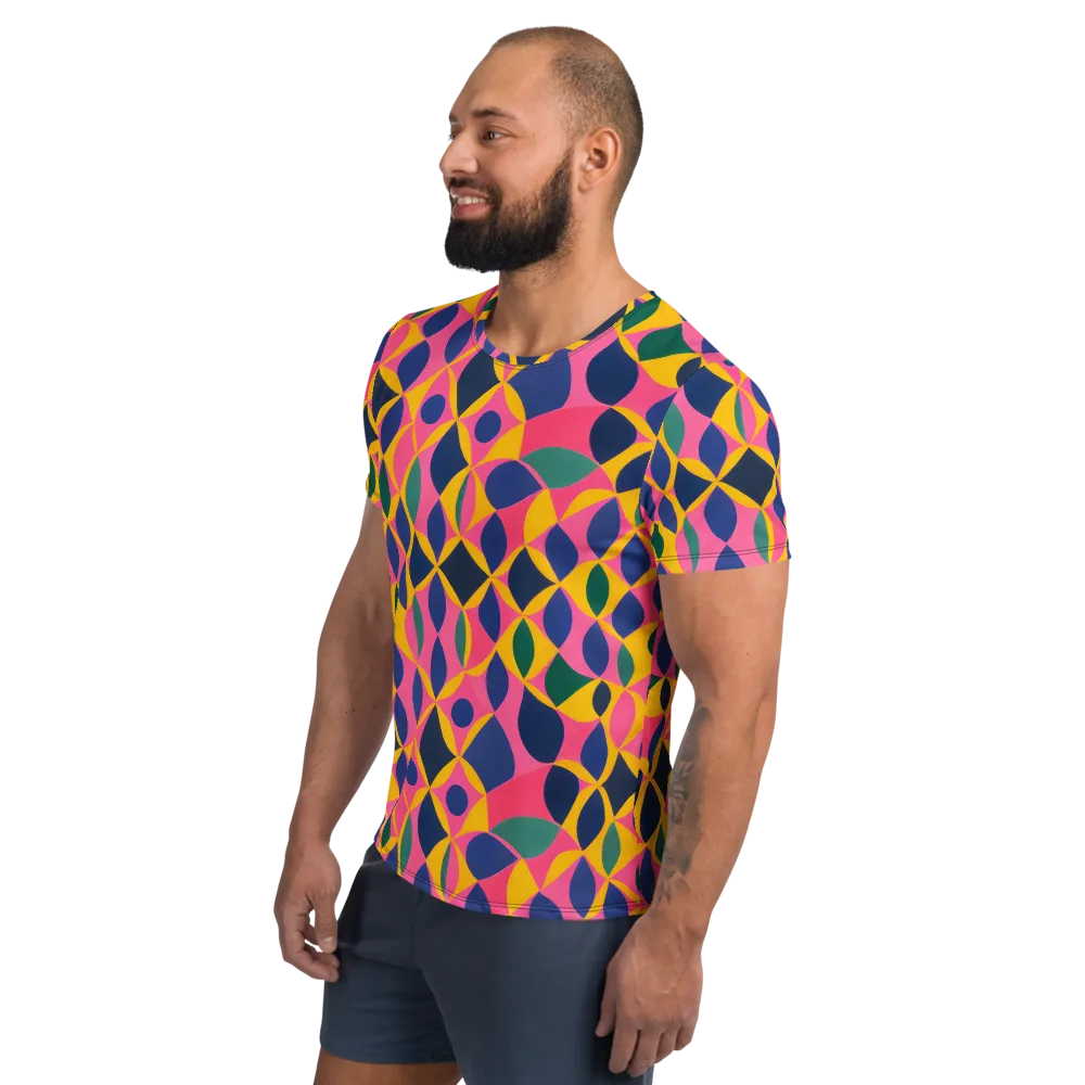 Neon Petal Grid on Men's Athletic T-Shirt — Left