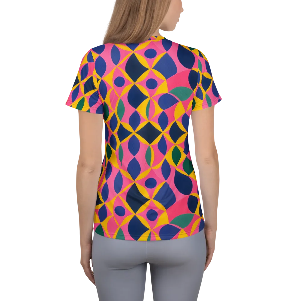 Neon Petal Grid on Women's Athletic T-Shirt — Back