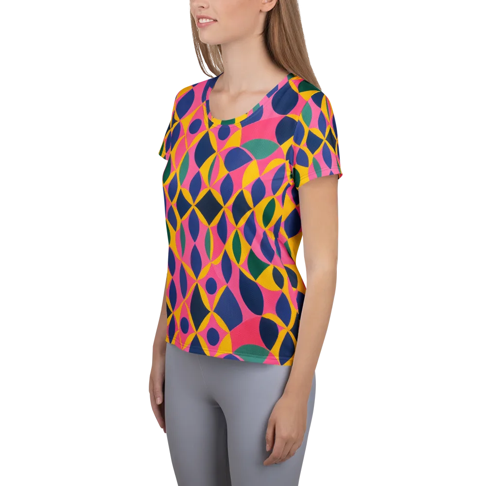 Neon Petal Grid on Women's Athletic T-Shirt — Left