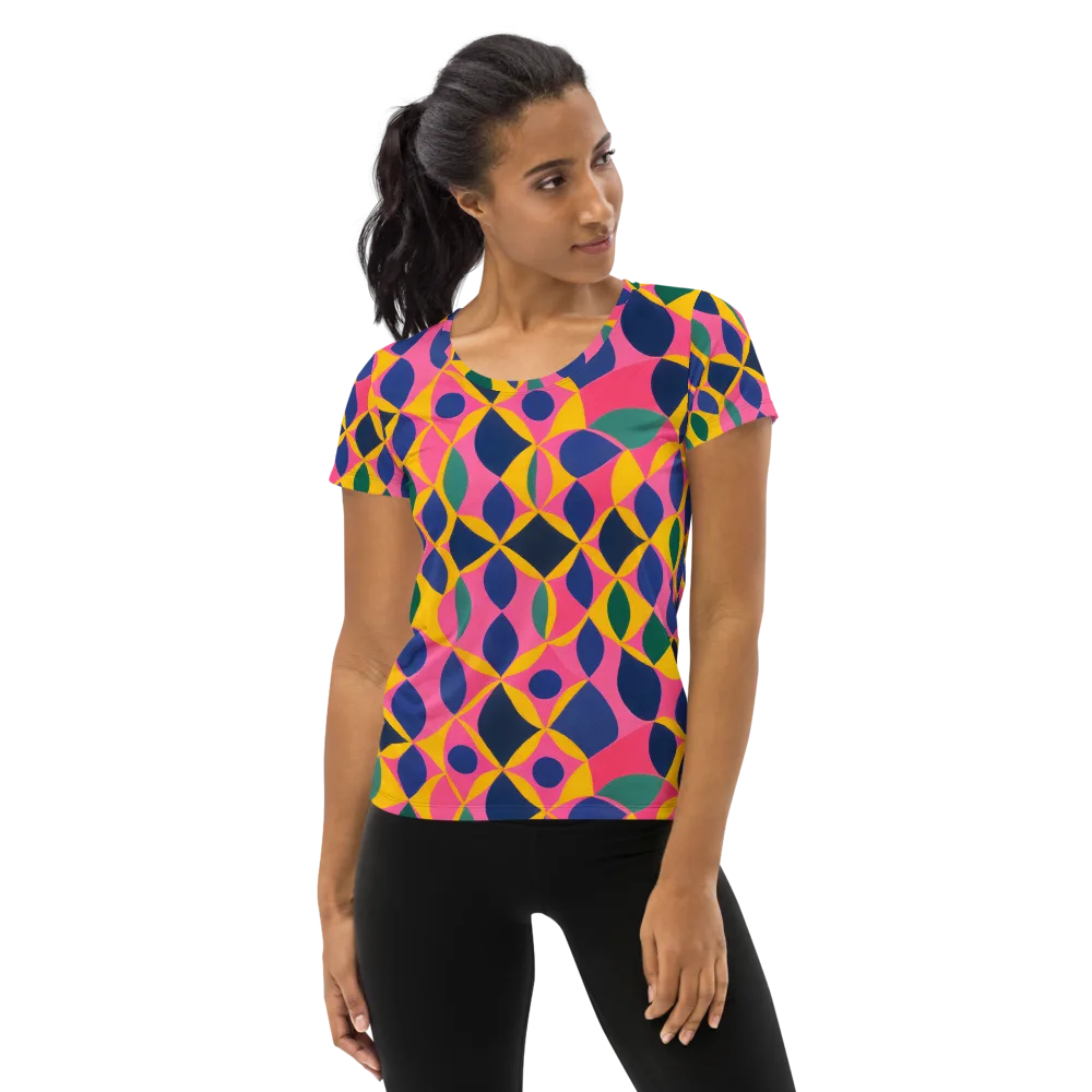 Neon Petal Grid on Women's Athletic T-Shirt — Front
