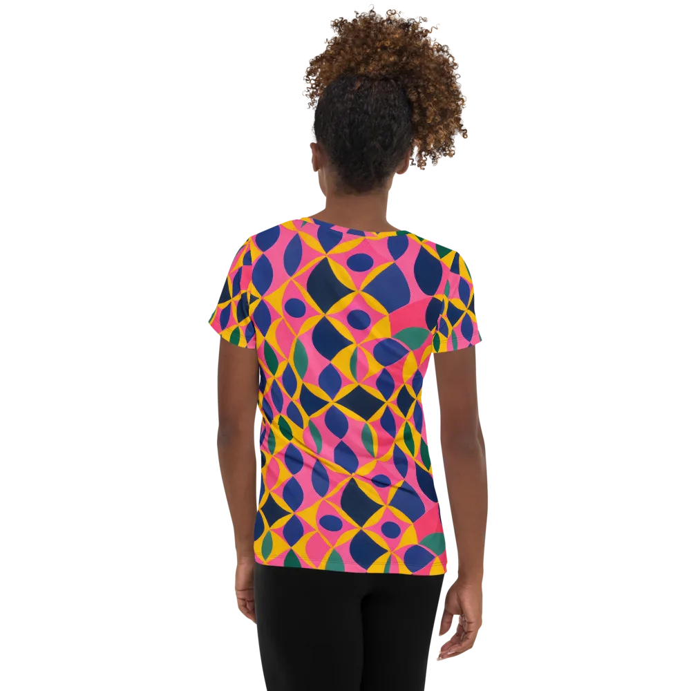 Neon Petal Grid on Women's Athletic T-Shirt — Back