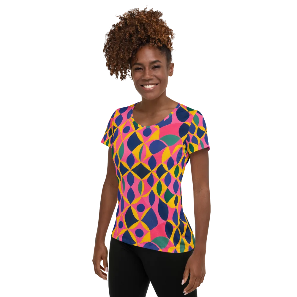 Neon Petal Grid on Women's Athletic T-Shirt — Left