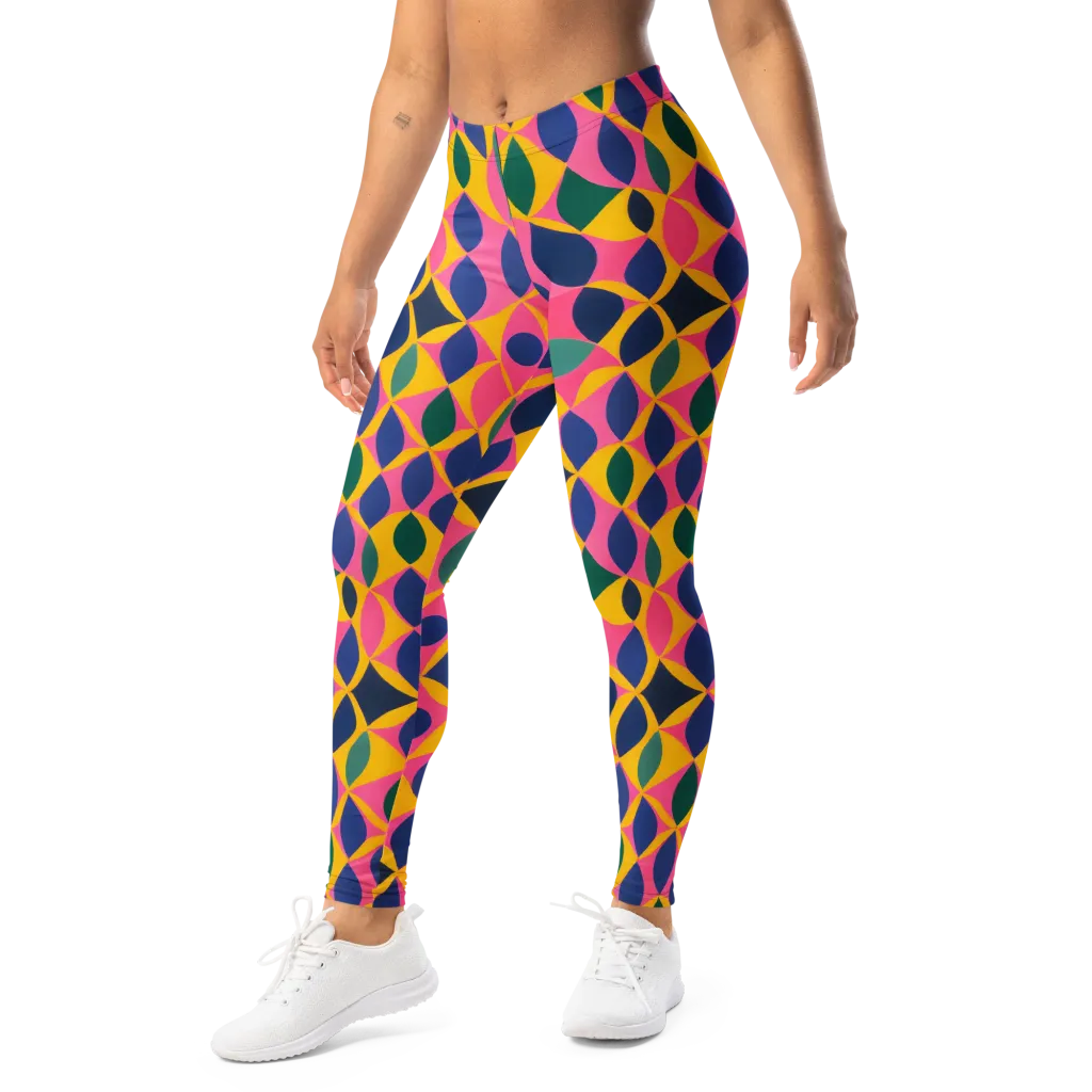 Neon Petal Grid on Leggings — Left Front