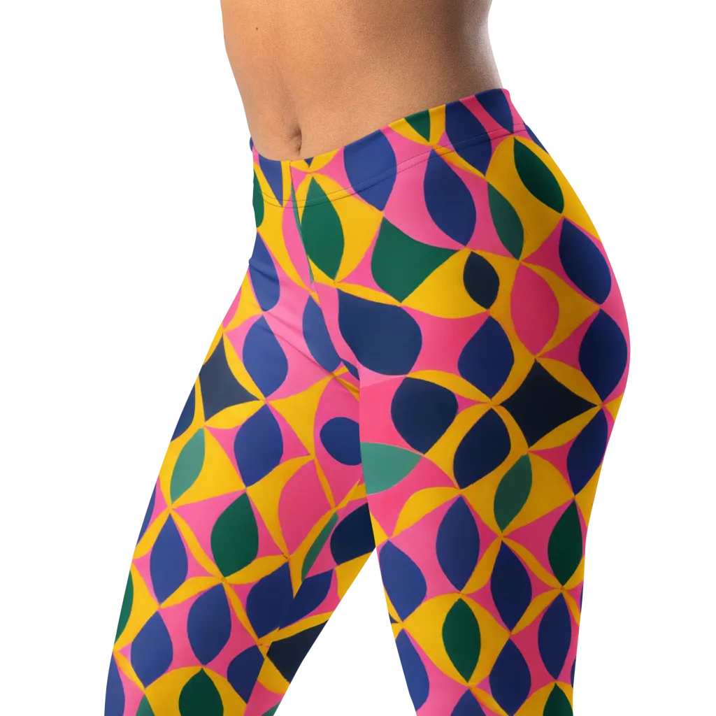 Neon Petal Grid on Leggings — Left Front