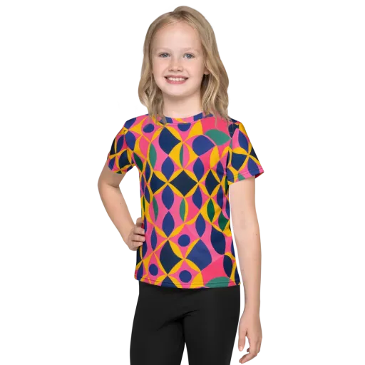 Neon Petal Grid on a Kids Crew Neck T-Shirt