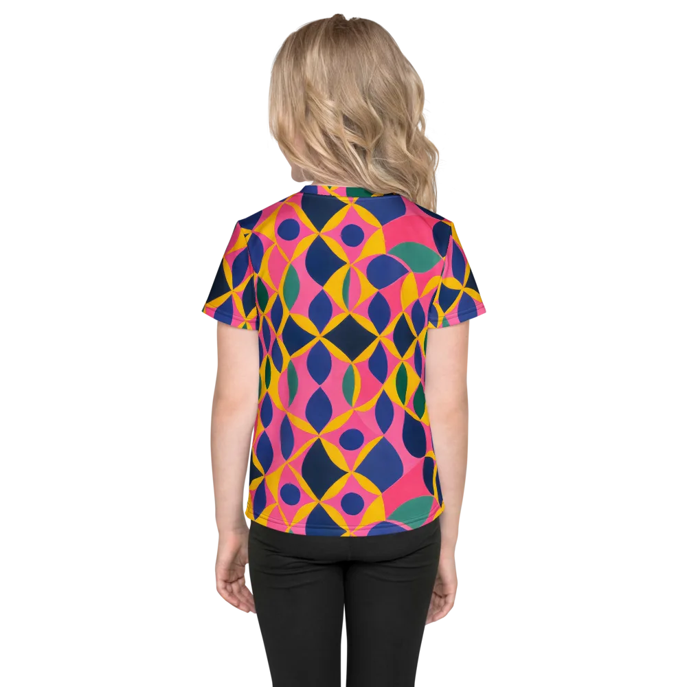 Neon Petal Grid on Kids Crew Neck T-Shirt — Back
