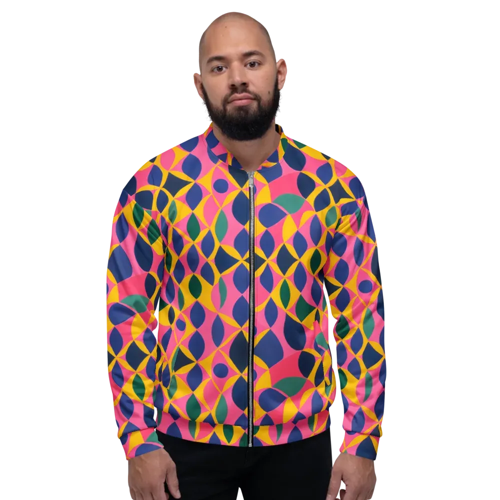 Neon Petal Grid on Bomber Jacket — Front