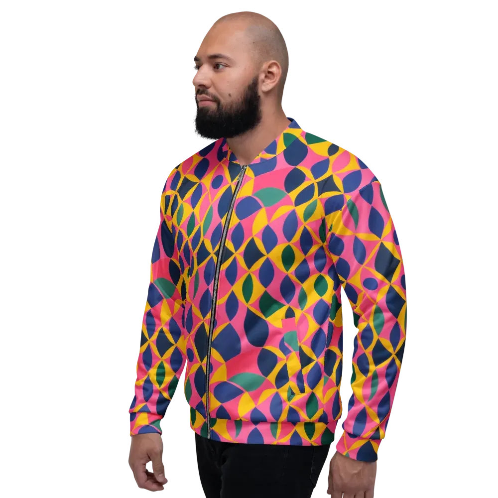Neon Petal Grid on Bomber Jacket — Left